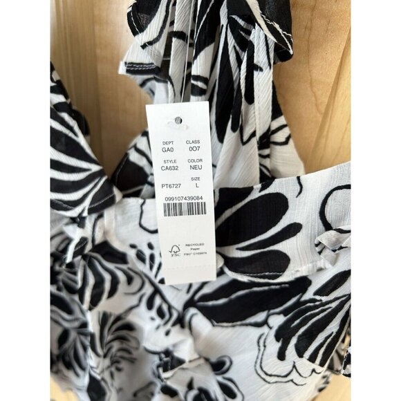 J Crew Drapey Ruffle Tank Top Black Floral White NWT Size Large - Picture 6 of 7